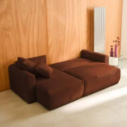 Sofá cama esquinero de pana fina, 3 plazas