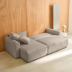 Sofá cama esquinero de pana fina, 3 plazas