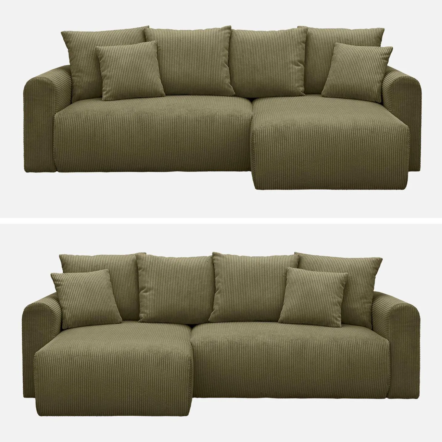 Sofá cama esquinero de pana fina, 3 plazas