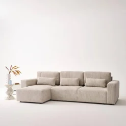 Sofá cama esquinero de pana fina, 5 plazas