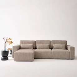 Sofá cama esquinero de pana fina, 5 plazas