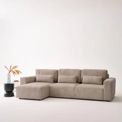 Sofá cama esquinero de pana fina, 5 plazas