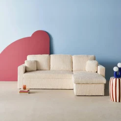 Sofá cama esquinero de pelo sintético con textura acanalada de 3 plazas