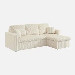 Sofá cama esquinero de pelo sintético con textura acanalada de 3 plazas