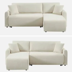 Sofá cama esquinero reversible de tela con arcón, 3 plazas