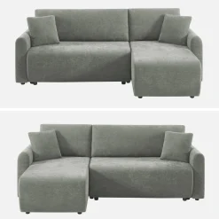 Sofá cama esquinero reversible de tela con arcón, 3 plazas