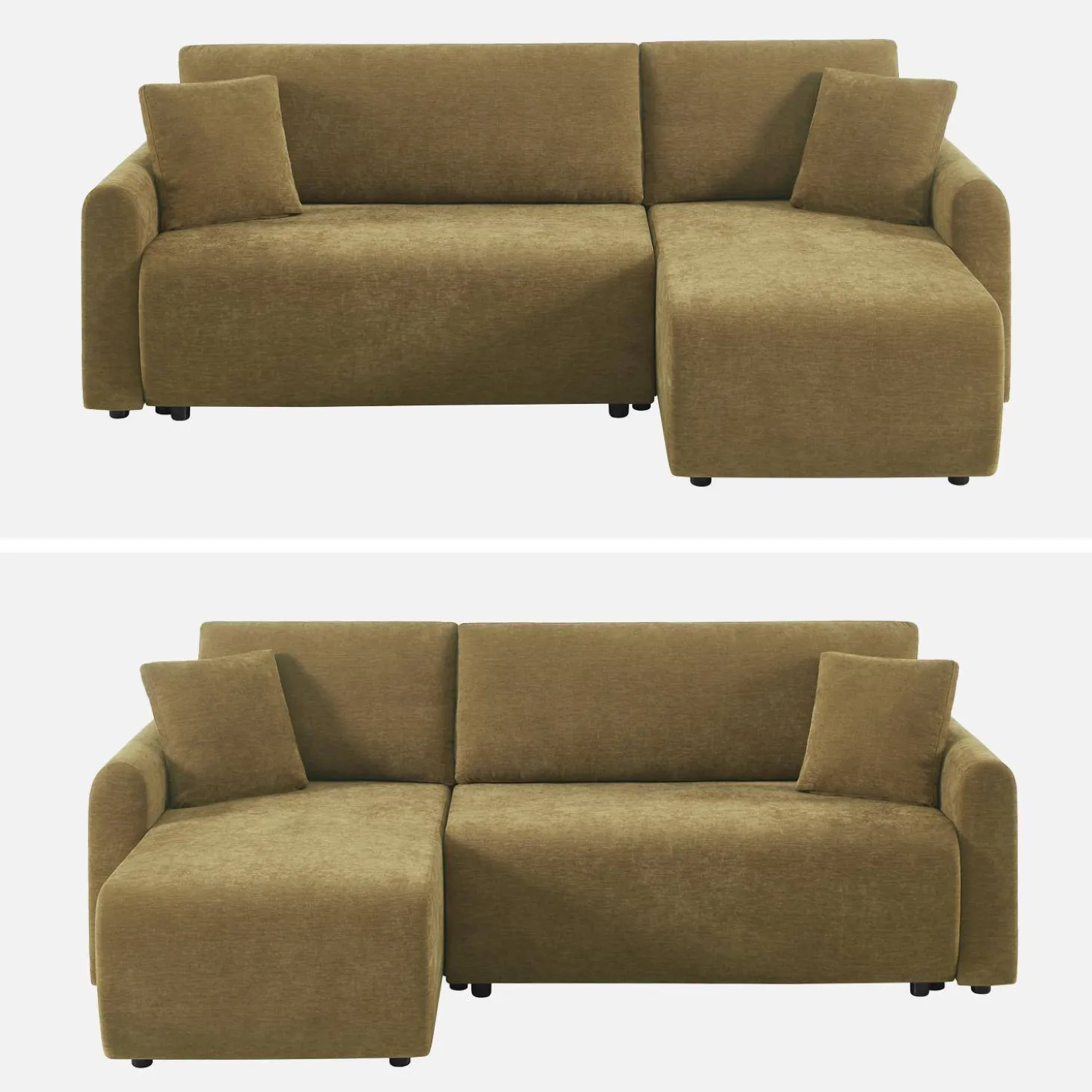 Sofá cama esquinero reversible de tela con arcón, 3 plazas
