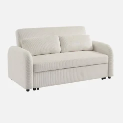 Sofá cama redondeado de pana fina, 2 plazas