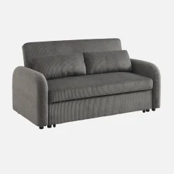 Sofá cama redondeado de pana fina, 2 plazas