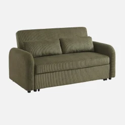 Sofá cama redondeado de pana fina, 2 plazas