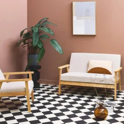 Sofá de 2 plazas y sillón de pana con patas de madera