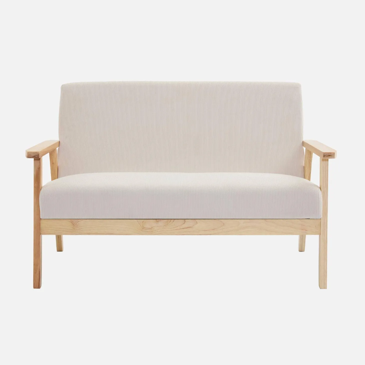 Sofá de 2 plazas y sillón de pana con patas de madera