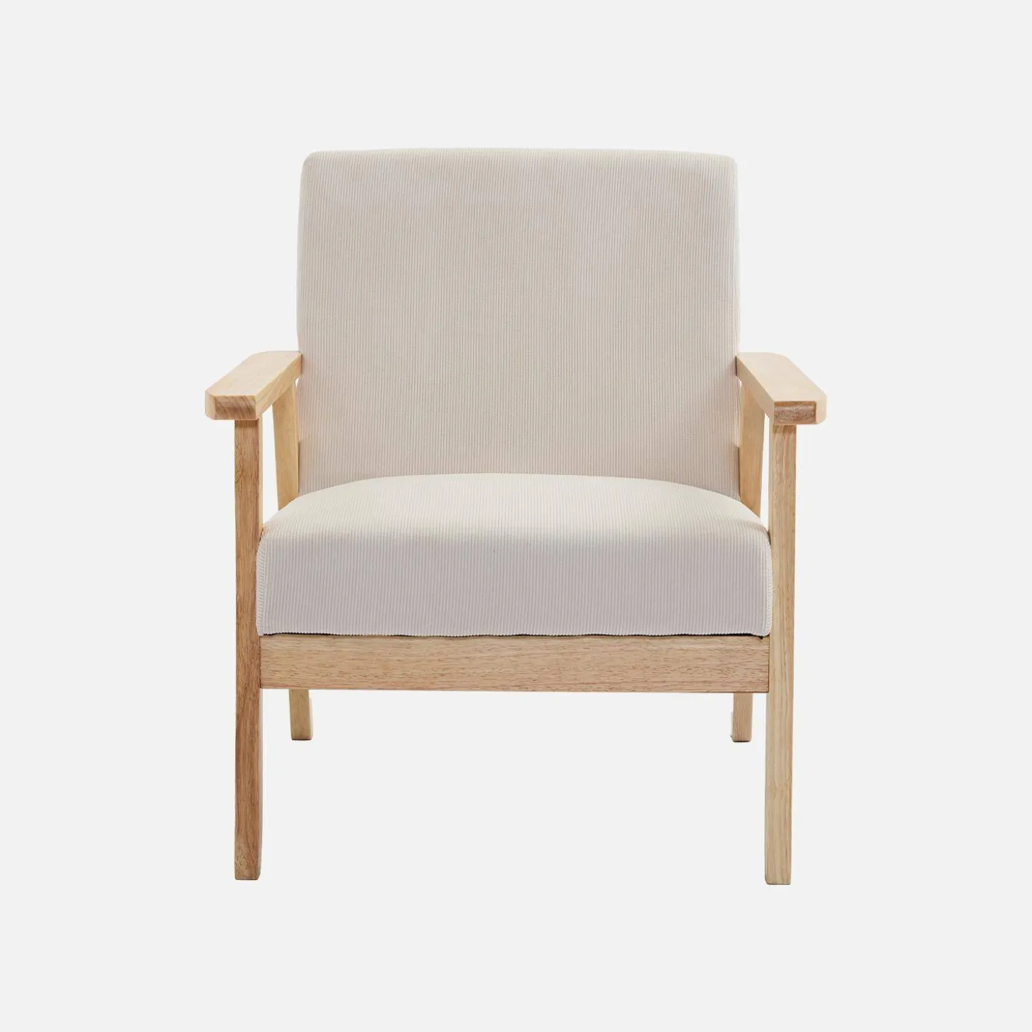 Sofá de 2 plazas y sillón de pana con patas de madera
