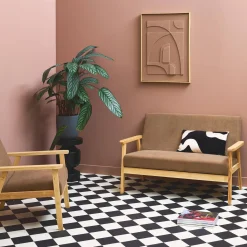 Sofá de 2 plazas y sillón de pana con patas de madera