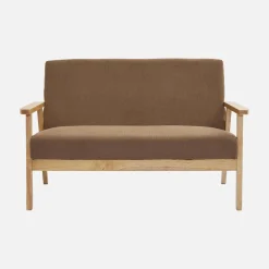 Sofá de 2 plazas y sillón de pana con patas de madera