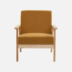 Sofá de 2 plazas y sillón de pana con patas de madera