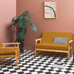 Sofá de 2 plazas y sillón de pana con patas de madera