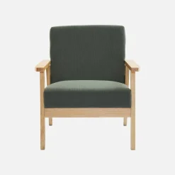 Sofá de 2 plazas y sillón de pana con patas de madera