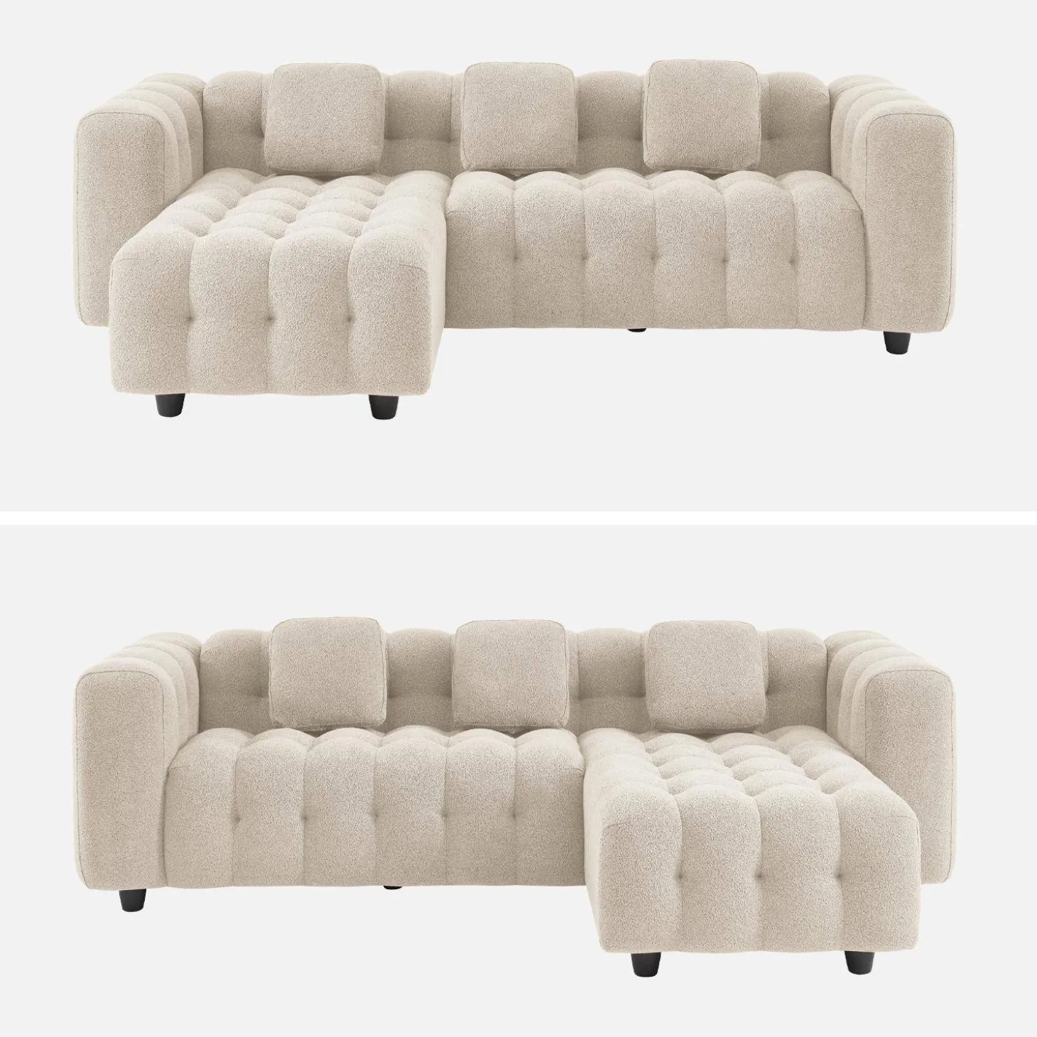 Sofá de borreguito texturizado esquinero reversible, 4 plazas