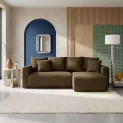 Sofá de chenilla esquinero reversible, 3 plazas