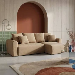 Sofá de chenilla esquinero reversible, 3 plazas