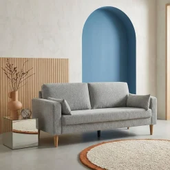 Sofá de madera de hevea y tela chenilla, 3 plazas