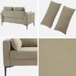 Sofá de pana con patas de metal, 2 plazas