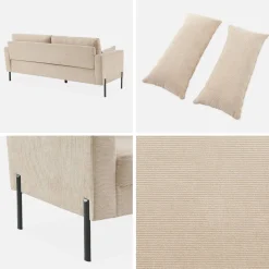 Sofá de pana con patas de metal, 3 plazas