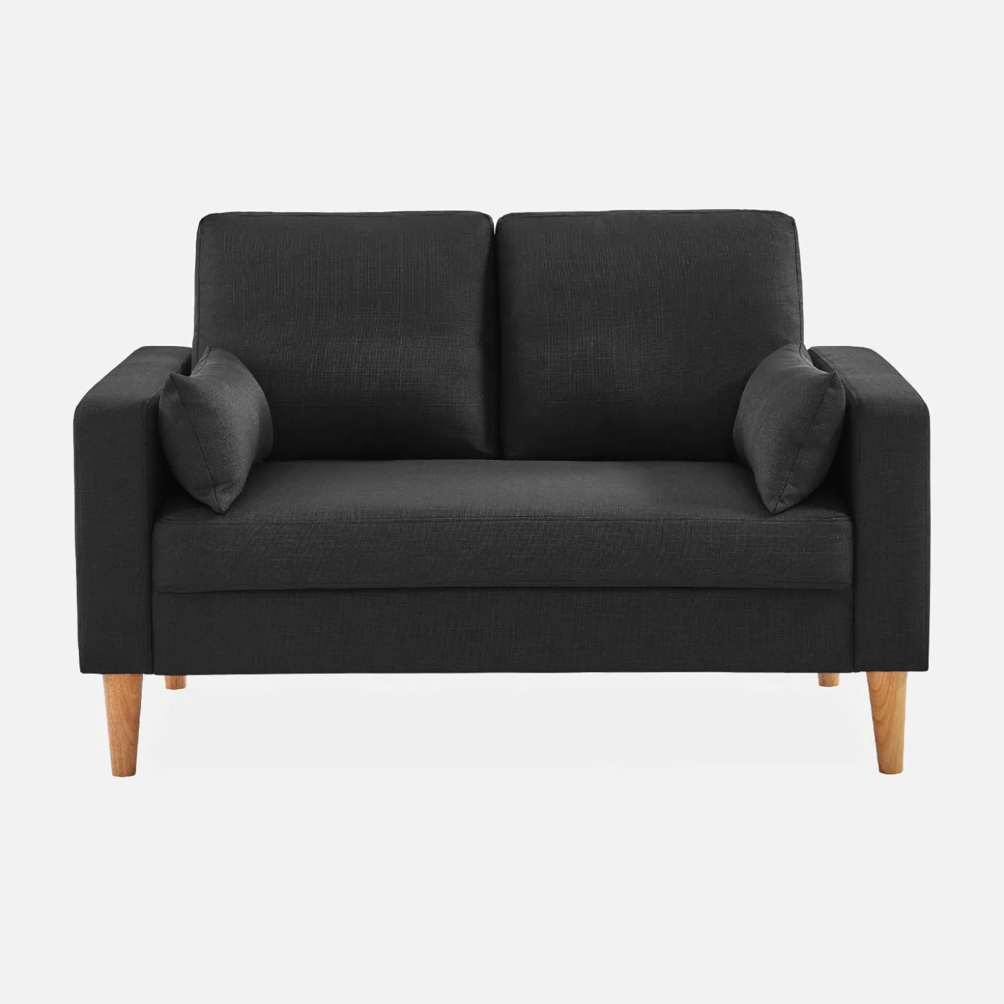 Sofá de tela con patas de madera, 2 plazas
