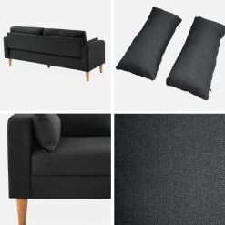 Sofá de tela con patas de madera, 3 plazas