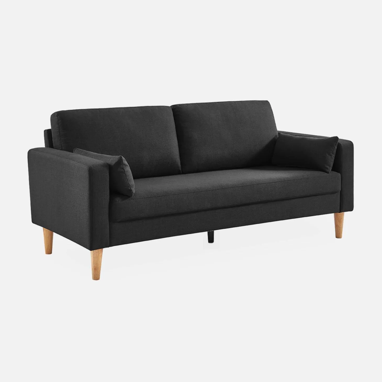 Sofá de tela con patas de madera, 3 plazas