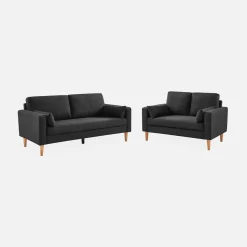 Sofá de tela con patas de madera, 3 plazas