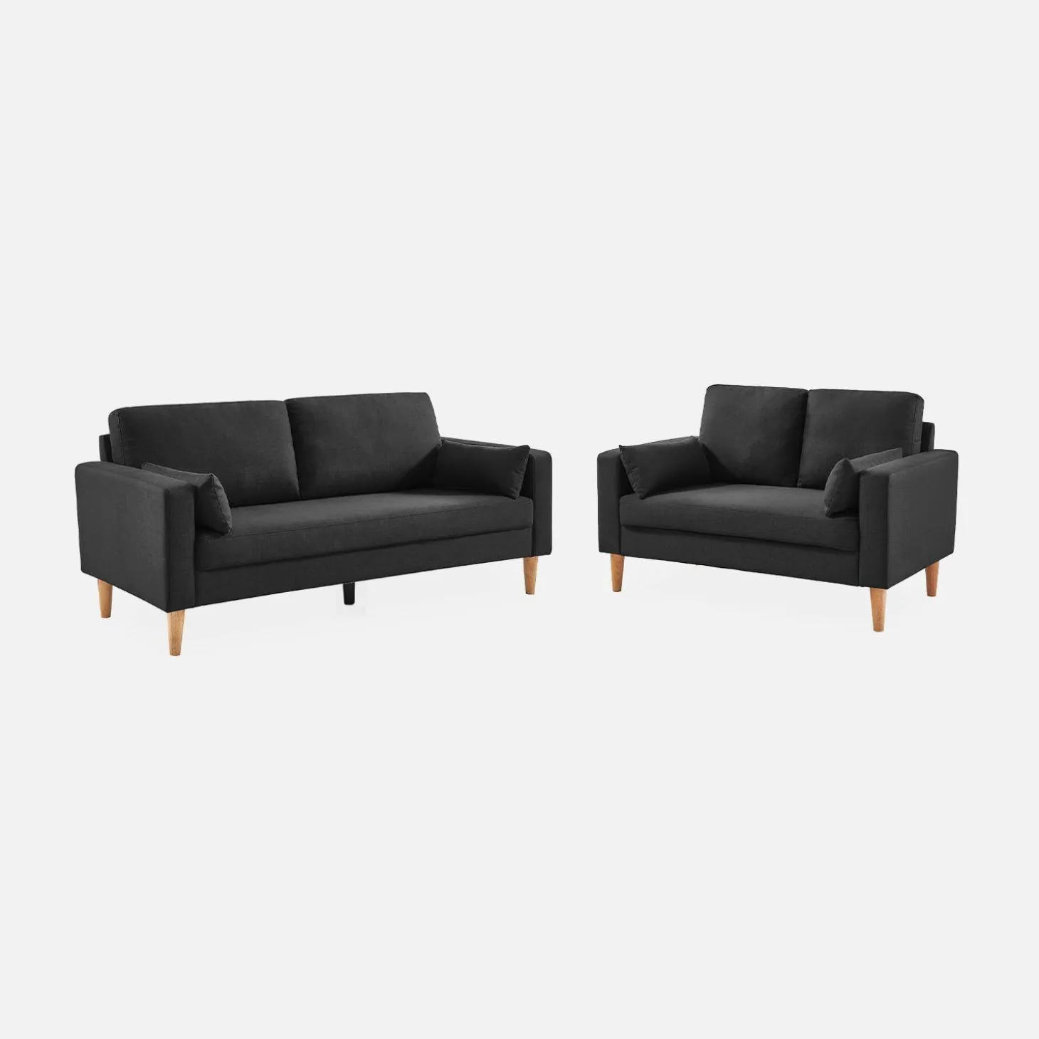 Sofá de tela con patas de madera, 3 plazas