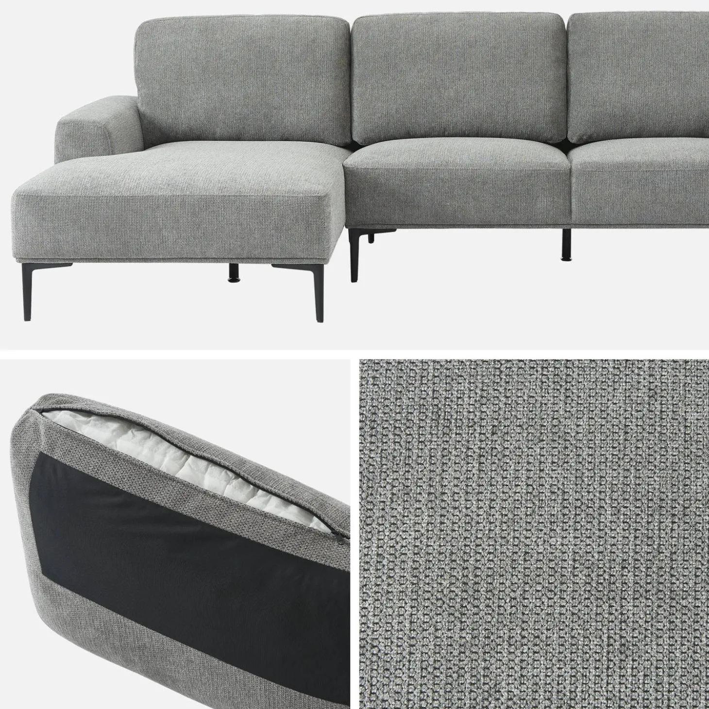 Sofá de tela y metal, 3 plazas