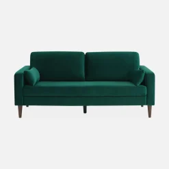 Sofá de terciopelo con patas de madera de hevea, 3 plazas