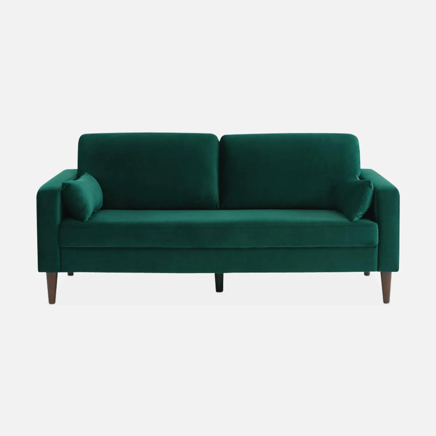 Sofá de terciopelo con patas de madera de hevea, 3 plazas