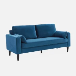 Sofá de terciopelo con patas de madera de hevea, 3 plazas