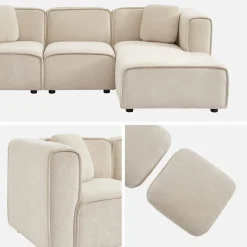 Sofá esquinero derecha de tela liso, 3 plazas