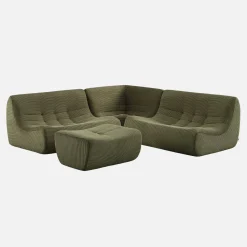 Sofá esquinero modular con reposapiés de terciopelo acanalado, 5 plazas