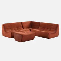 Sofá esquinero modular con reposapiés de terciopelo acanalado, 5 plazas