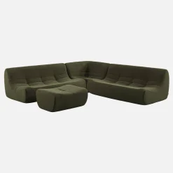 Sofá esquinero modular con reposapiés de borreguito texturizada, 7 plazas