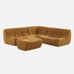 Sofá esquinero modular con reposapiés de borreguito texturizada, 5 plazas