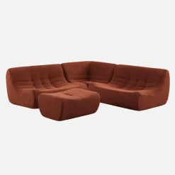 Sofá esquinero modular con reposapiés de borreguito texturizada, 5 plazas