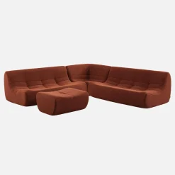 Sofá esquinero modular con reposapiés de borreguito texturizada, 7 plazas