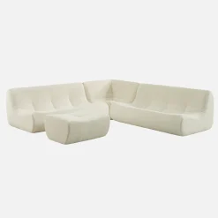 Sofá esquinero modular con reposapiés de borreguito texturizada, 7 plazas