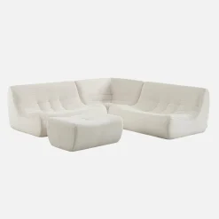 Sofá esquinero modular con reposapiés de terciopelo acanalado, 5 plazas