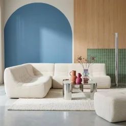 Sofá esquinero modular con reposapiés de terciopelo acanalado, 5 plazas