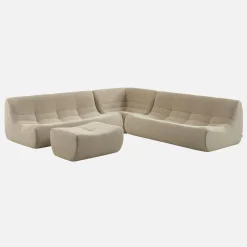 Sofá esquinero modular con reposapiés de borreguito texturizada, 7 plazas