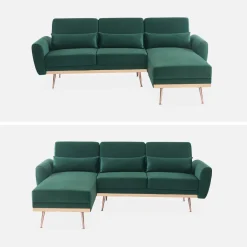 Sofá esquinero reversible de 3 plazas de terciopelo