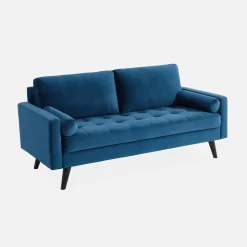 Sofá estilo escandinavo de terciopelo con patas de madera, 3 plazas